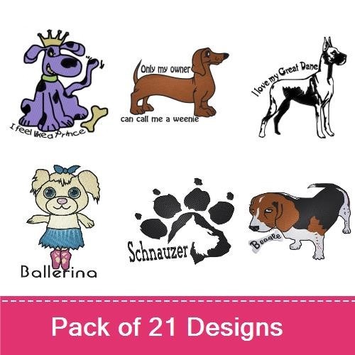 Purple Dog, Dachshund & Great Dane Embroidery Bundle – Dog Lovers (21 Designs)