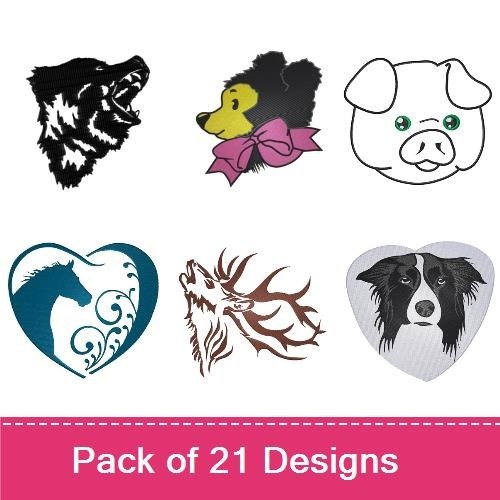 Wolf, Bear, Pig & Horse Embroidery Bundle – Animal Designs (21 Designs)