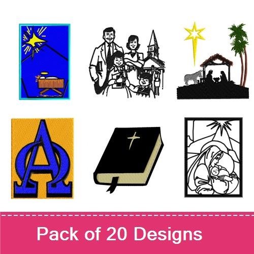 Christian Symbols Embroidery Designs Bundle – Ornate Cross, Nativity Scene, Bible & More (20 Designs)