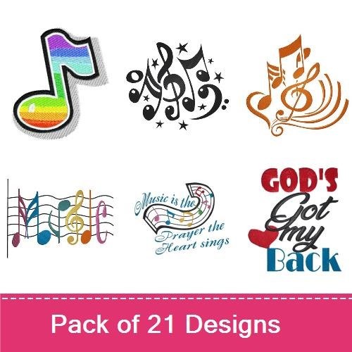 Faith and Music Embroidery Designs Bundle – Cross with Ribbon, Musical Note, Holy Bible & More (21 Designs)