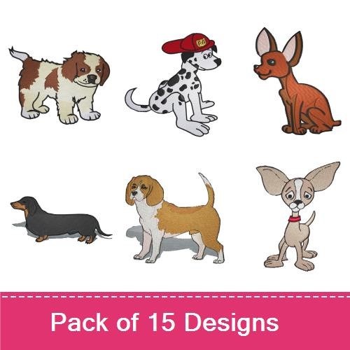 Dog Breeds Embroidery Bundle – Saint Bernard, Dalmatian & More (15 Designs)