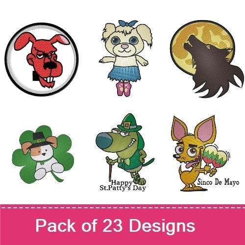 Dog & Wolf Embroidery Bundle – St. Patrick's Day & Cinco de Mayo (23 Designs)