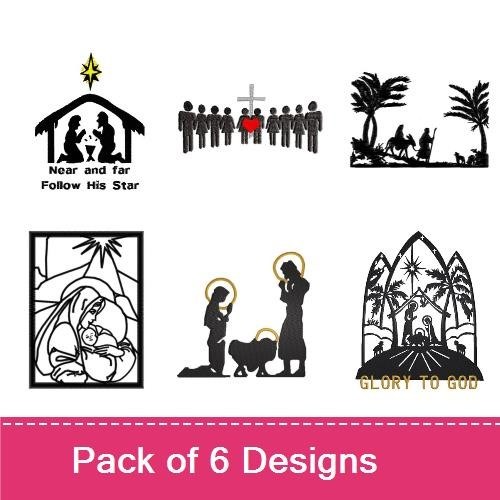 Nativity Silhouettes Embroidery Bundle – Nativity Scene, Follow His Star, Shepherds with Sheep & More (6 Designs)