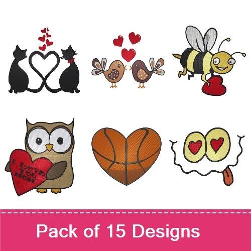 Cat Love & Heart Embroidery Bundle – Adorable Designs (15 Designs)