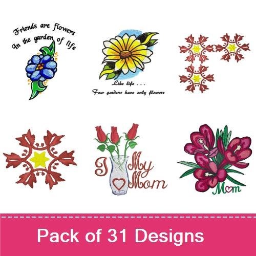 Floral Sentiments Embroidery Designs Bundle – Heart with Love, Blue Floral, Daisy with Quote & More (31 Designs)