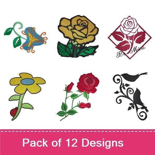 Floral Embroidery Designs Bundle – Red Rose with Buds, Yellow Rose, Colorful Daisy & More (11 Designs)