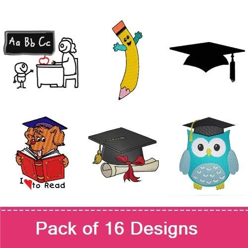 Back to School Embroidery Bundle – Graduation Cap, Chalkboard, Owl Character & More (16 Designs)