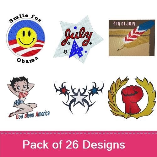 Patriotic Americana Embroidery Designs Bundle – Betty Boop, God Bless America, Vote Badge & More (22 Designs)