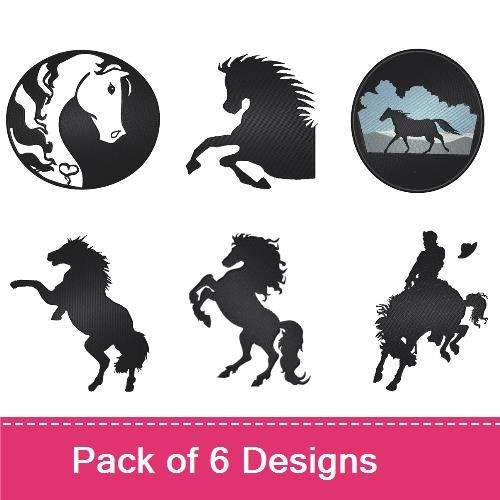 Majestic Horses Embroidery Bundle – Rearing Horse, Galloping Horse, Horse Rider & More (6 Designs)