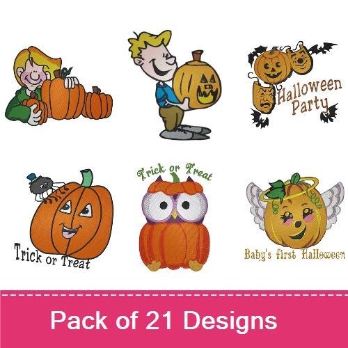 Halloween Pumpkin Embroidery Designs Bundle – Jack O' Lantern, Black Cat with Pumpkin, Witch & More (19 Designs)