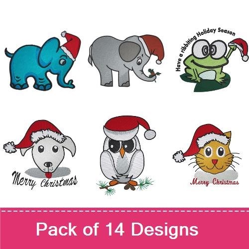 Animal Holiday Embroidery Bundle – Festive Characters (14 Designs)