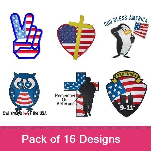 Patriotic America Embroidery Designs Bundle – Soldier, Eagle, Fireworks & More (15 Designs)