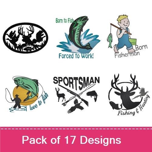 Fishing and Hunting Embroidery Bundle – Born to Fish, Fishing Luck, I'm Going Hunting & More (17 Designs)