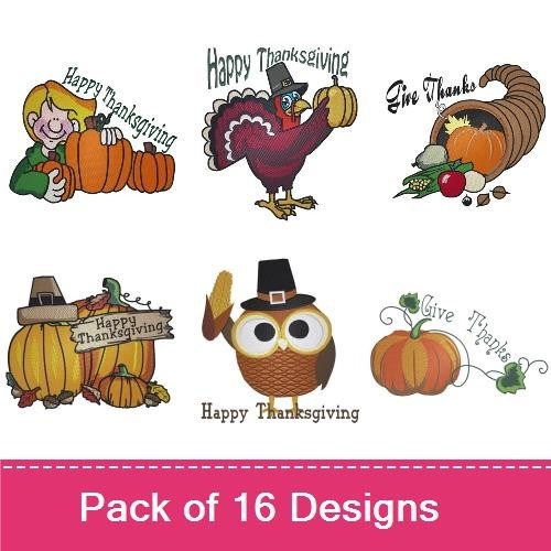 Thanksgiving Harvest Embroidery Designs Bundle – Pumpkin, Turkey, Pilgrim Hat & More (13 Designs)