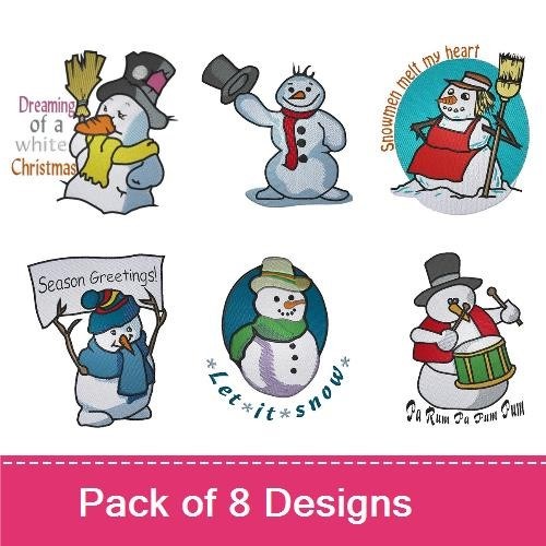 Cheerful Snowman Embroidery Bundle – Snowman with Red Scarf, Snowman with Hat, Dreaming of a White Christmas & More (6 Designs)