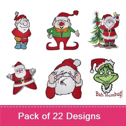 Redwork Santa and Friends Embroidery Bundle – Santa with Gift, Santa Decorating Tree, Reindeer & More (21 Designs)