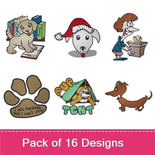Dog Themed Embroidery Bundle – Puppy, Santa, and More (16 Designs)