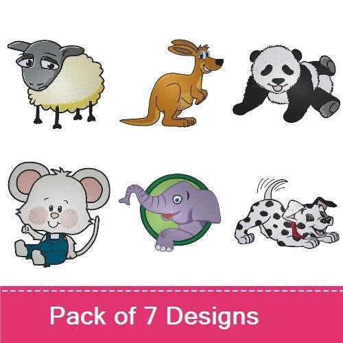 Cute Animal Embroidery Bundle – Dalmatian Dog, Pig, Sheep, Kangaroo & More (7 Designs)