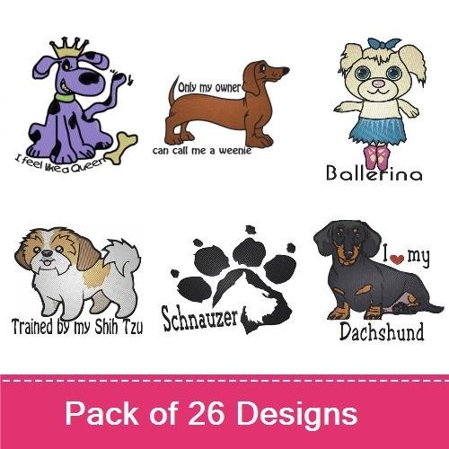 Dog Embroidery Bundle – Purple, Ballerina & More (7 Designs)