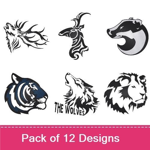 Wild Animal Spirit Embroidery Designs Bundle – Stag Head, Bear Face, Wolf Head, Lion Face & More (12 Designs)