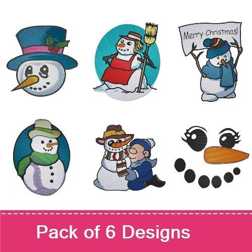Cheerful Snowman Embroidery Bundle – Snowman Face, Snowman in Hat, Snowman with Carrot Nose & More (6 Designs)