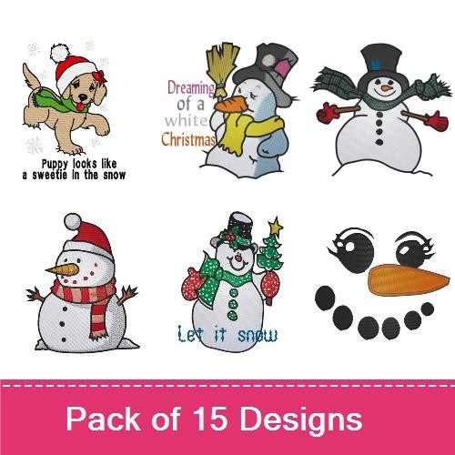 Golden Retriever & Snowman Embroidery Bundle – Winter Designs (15 Designs)