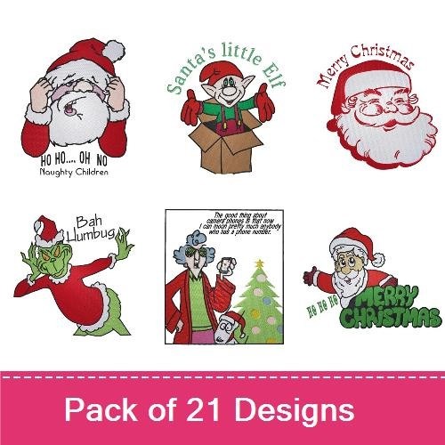 Christmas Characters Embroidery Designs Bundle – The Grinch, Rudolph, Santa Claus, Elf & More (19 Designs)