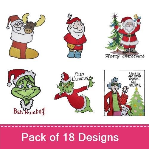 Santa Claus & Grinch Christmas Embroidery Bundle – Holiday Cheer (18 Designs)