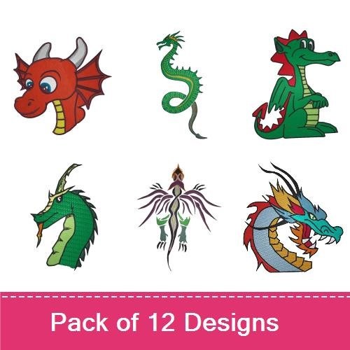 Dragon Fantasy Embroidery Designs Bundle – Chinese Dragon, Green Dragon Head, Red Dragon Head & More (12 Designs)