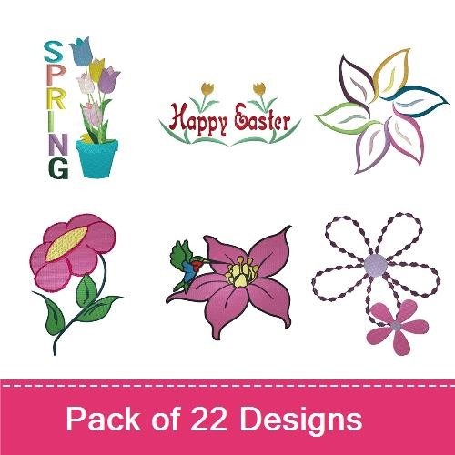 Spring Floral Embroidery Designs Bundle – Tulip, Butterfly Floral, Colorful Flower & More (19 Designs)