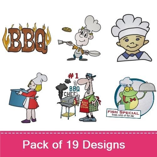 Chef Characters Embroidery Designs Bundle – Grill King, Baker in Training, Master Chef & More (18 Designs)