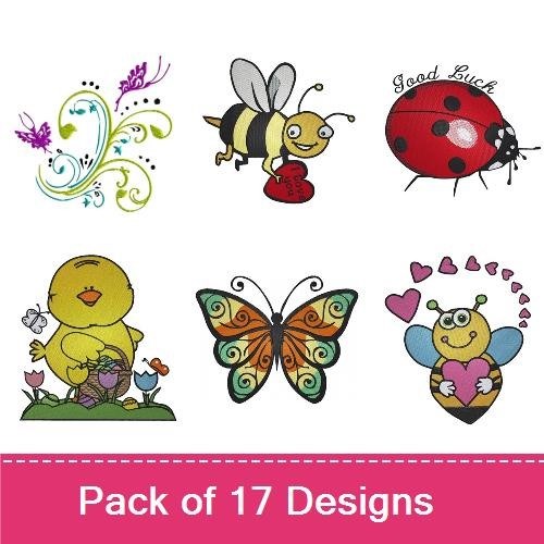 Bugs & Butterflies Embroidery Bundle – Butterfly with Swirls, Bumblebee, Ladybug & More (14 Designs)