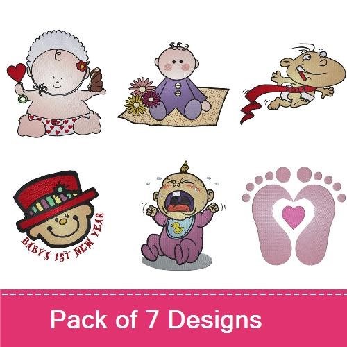 Baby Expressions Embroidery Designs Bundle – Baby Footprints, Heart Balloon, Crying Baby & More (6 Designs)