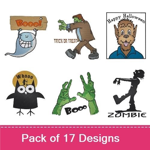 Halloween Embroidery Designs Bundle – Zombie, Witches Brew, Ghost & More (14 Designs)