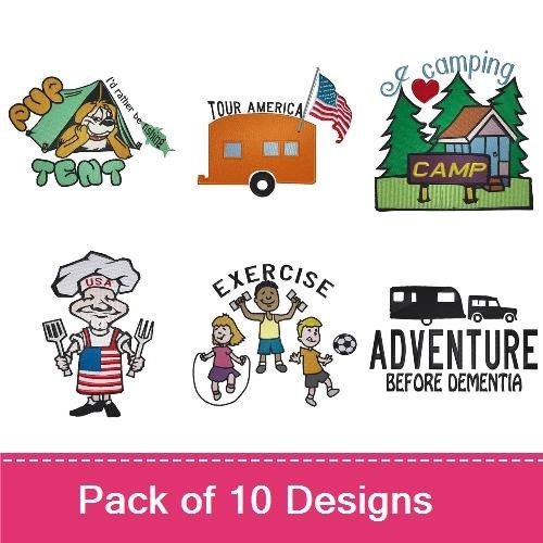 Camping & Adventure Embroidery Bundle – Outdoor Fun (10 Designs)