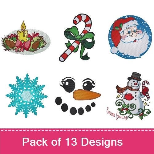 Christmas Decoration Embroidery Designs Bundle – Snowman Face, Candy Cane, Christmas Tree & More (12 Designs)