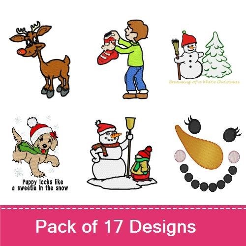Reindeer & Snowman Embroidery Bundle – Holiday Cheer (17 Designs)