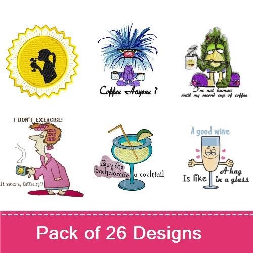 Funny Beverage Celebrations Embroidery Designs Bundle – Mouse with Wine Glasses, Party Celebrations & More (24 Designs)