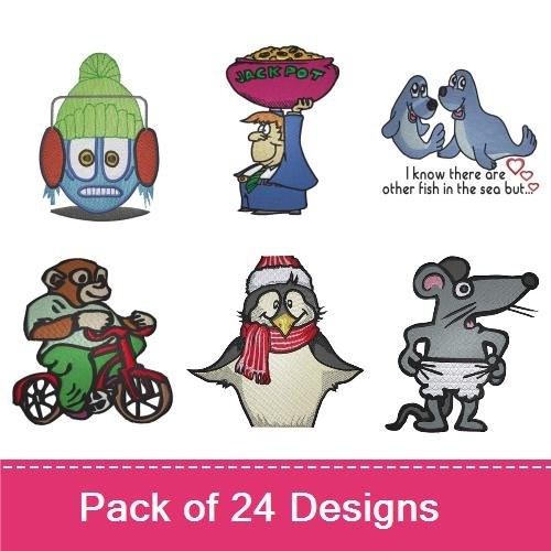 Cartoon Characters Embroidery Bundle – Fun Sea Life & Animals (24 Designs)