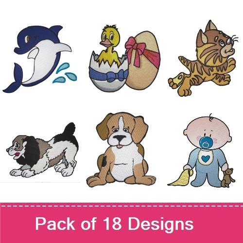 Dolphin & Duckling Embroidery Bundle – Cute Animal Designs (18 Designs)