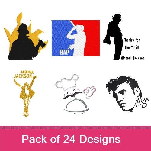 Character Silhouettes Embroidery Bundle – Elvis Presley, Chef, Businessman & More (22 Designs)