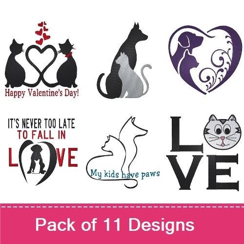 Cats & Dogs Love Embroidery Bundle – Valentine's Day Designs (11 Designs)