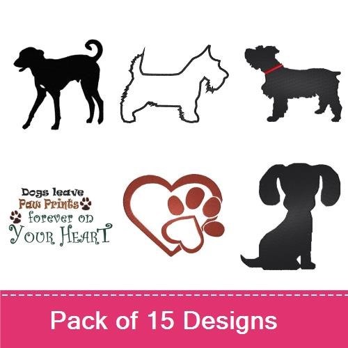 Dog Embroidery Bundle – Pet Silhouettes and Heart Design (15 Designs)