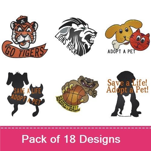 Tiger & Lion Embroidery Bundle – Pet Adoption and Sports Themes (18 Designs)