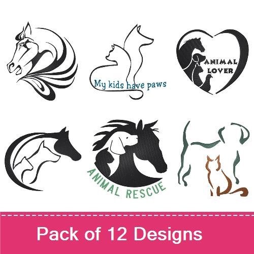 Horse & Animal Silhouette Embroidery Bundle – Rescue & Lover Designs (12 Designs)