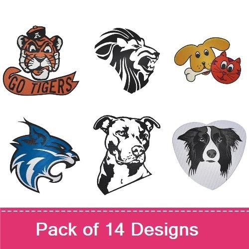 Tiger, Lion & Dog Embroidery Bundle – Animal Mascots (14 Designs)