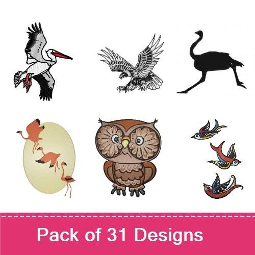 Colorful Bird Embroidery Bundle – Penguin, Heron, Owl & More (30 Designs)