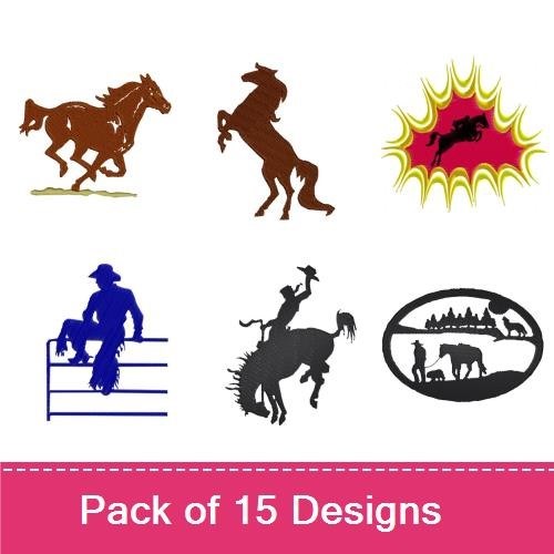 Western Rodeo Cowboy Embroidery Designs Bundle – Cowboy on Horse, Horse Silhouette, Rodeo Rider & More (15 Designs)