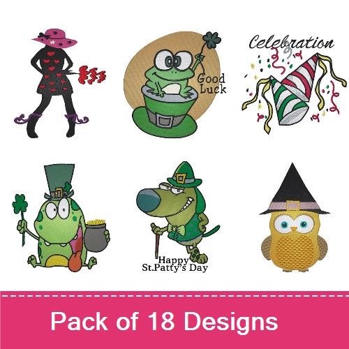Whimsical Hats & Characters Embroidery Designs Bundle – Crown with Jewels, Witch Hat, Party Hat with Stars & More (14 Designs)