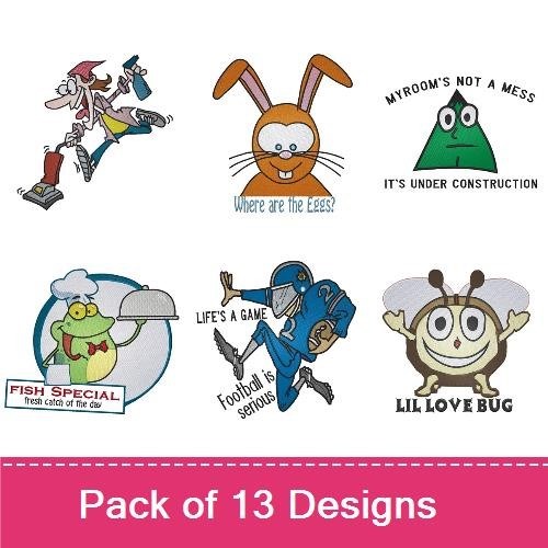 Cartoon Characters Embroidery Bundle – Fun Designs (13 Designs)